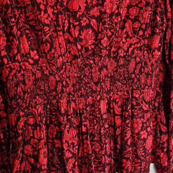 Knox Rose Women’s Red Floral Peplum Long Slv V-Neck Size S Boho Babydoll Flowy - Picture 6 of 7